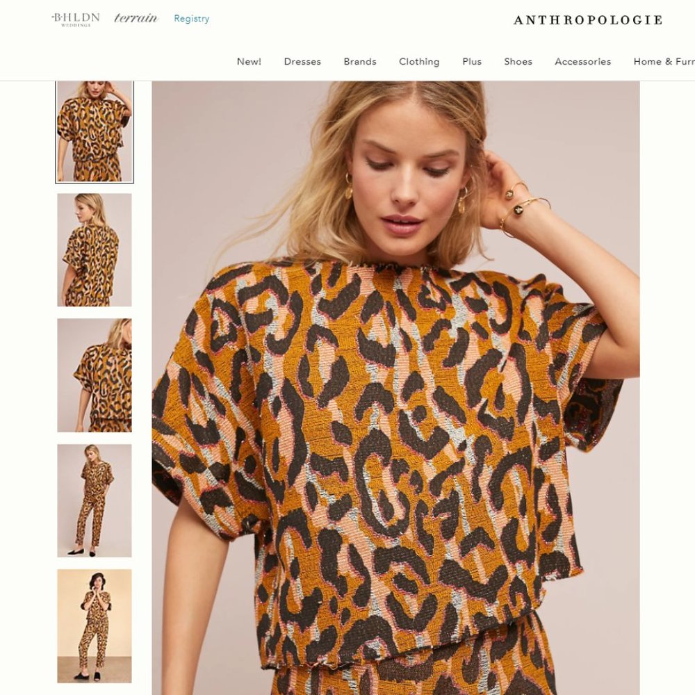 Leopard Structured Top Anthropologie Size L